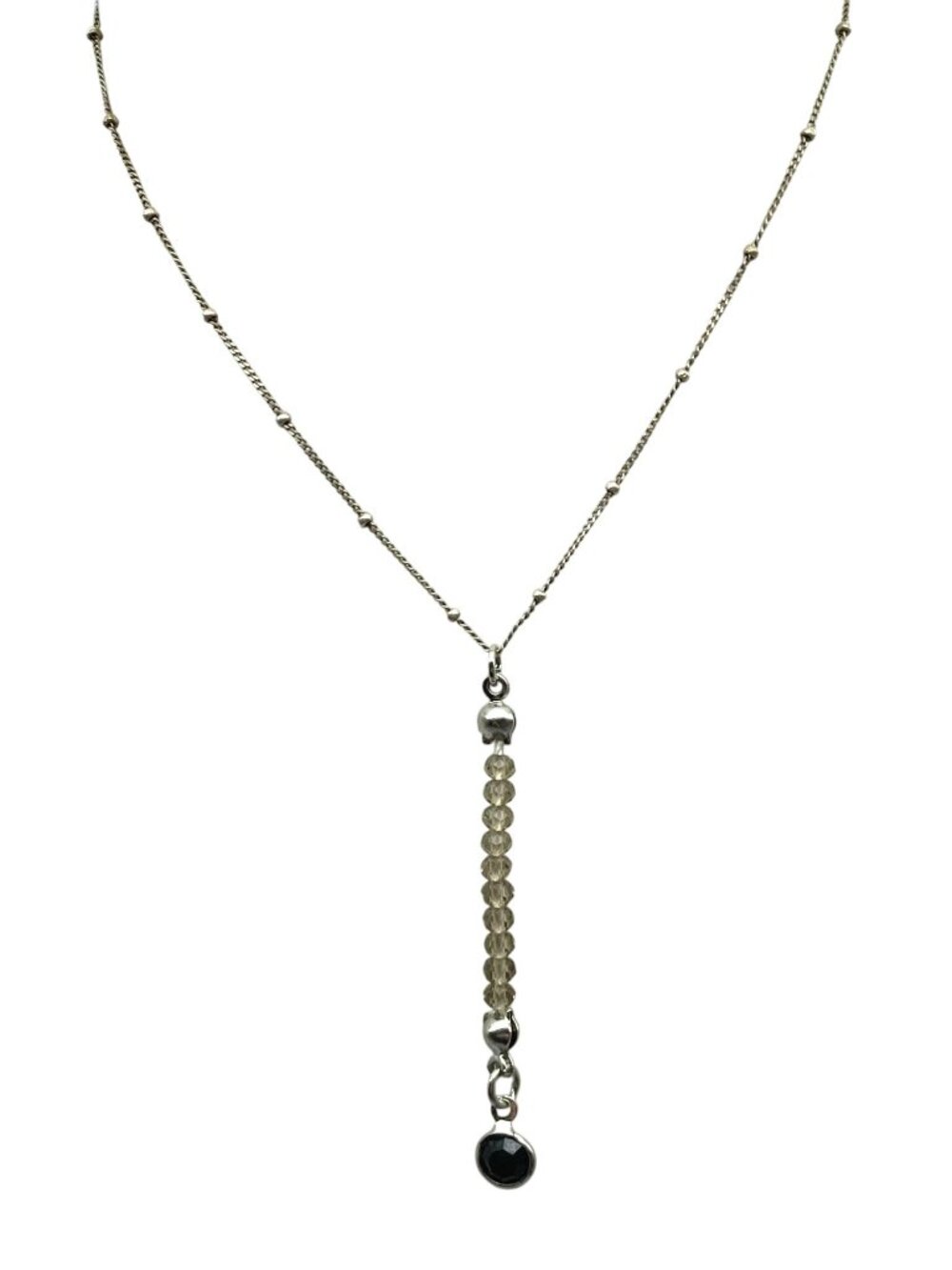 Vintage Crystal Drop Pendant Necklace on 925 SU Dainty Bead Chain, Sterling